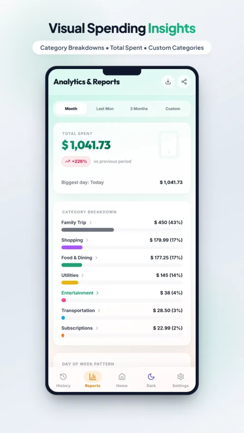 My Expenses Tracker's smart search auto-suggesting Uber-related categories